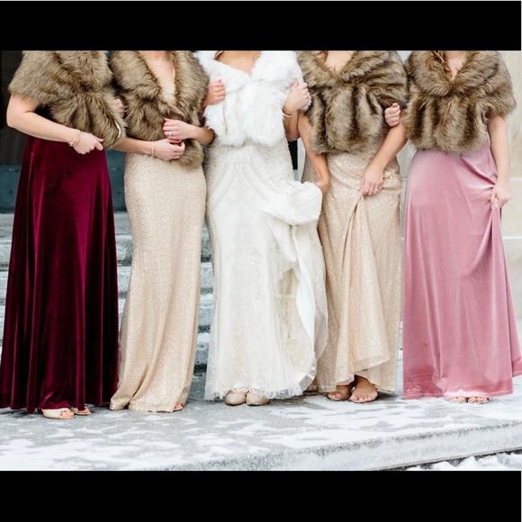 Bridesmaid Bill Levkoff Rose Stretch Velvet V-Neck, A-Line Gown - Picture 8 of 11